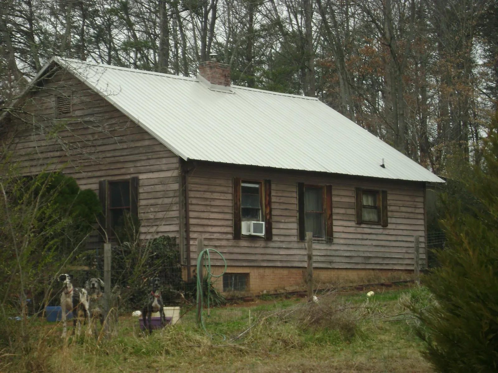 White metal roof on an old wood sided farmhouse, from a Asphalt Shingle Roof Repair job in Lowellville